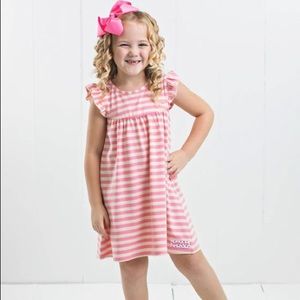 Ruffle Girl Pink & Cream Core Stripe Pearl Dress